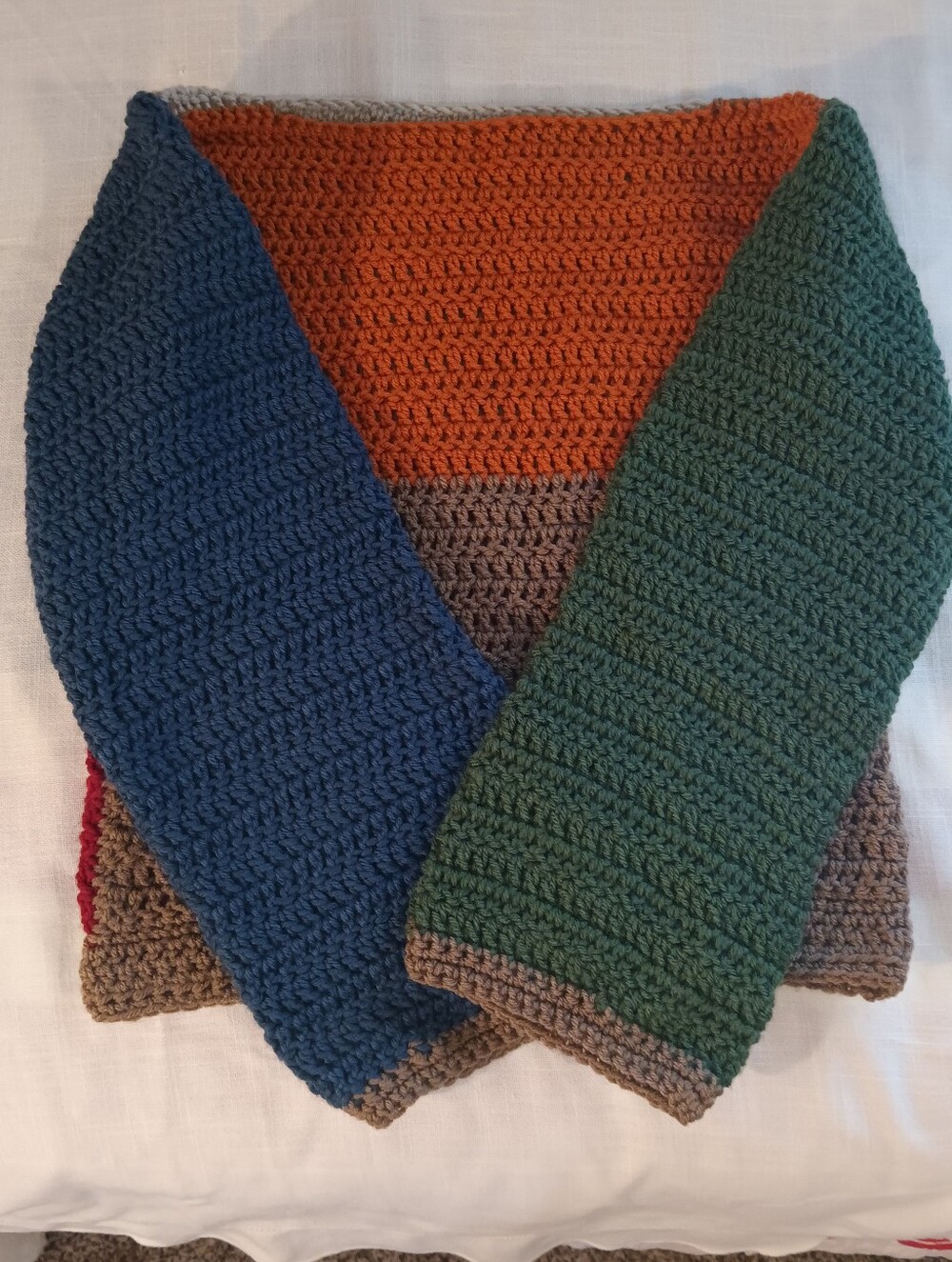 Woman's XS SM Colorblock Crochet Sweater Homemade Bell Sleeves Crew neck